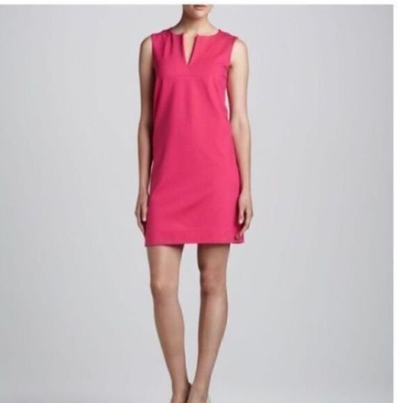 Kate Spade Women’s Size 2 Keri Shift Mini Dress Pink Ponte Stretch Split Neck - Picture 2 of 12